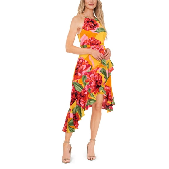 Women's Sleeveless Halter Neck High Low Maxi Dress Saffron Yellow 12