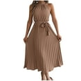 thumbnail image 1 of Women's Sleeveless Halter Neck Pleated Midi Cocktail Dresses A Line Flowy Beach Maxi Dress with Belt, 1 of 6