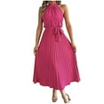 thumbnail image 1 of Women's Sleeveless Halter Neck Pleated Midi Cocktail Dresses A Line Flowy Beach Maxi Dress with Belt, 1 of 6