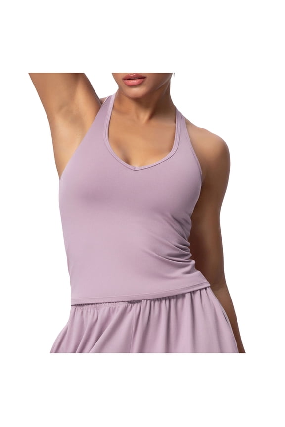 Women's Sleeveless Halter Tank Tops Athletic Workout Scoop Neck Ruched Yoga Shirts Backless Fitted Running Activewear Summer Casual Solid Quick Dry Basic Tops 2026