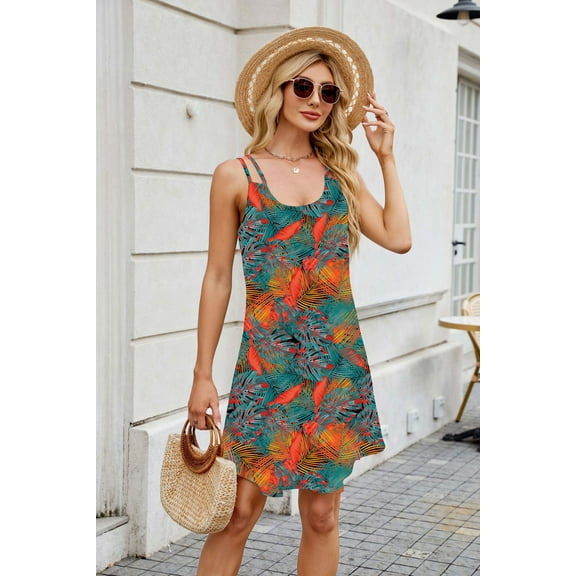 New Women's Sleeveless Halterneck Printed Suspender Dress