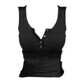 thumbnail image 1 of Women's Sleeveless Henley Tank Tops Ribbed V Neck Button Down T Shirts Summer Slim Fit Tee Tops Fitted Casual Basic Tank Tops Trendy Soft Stretch Summer Sleeveless Basic Cami Top Black Xxl, 1 of 4