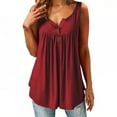 thumbnail image 1 of Women's Sleeveless Henley V Neck T-Shirt Pleated Casual Flowy Tunic Blouse Tops, 1 of 4