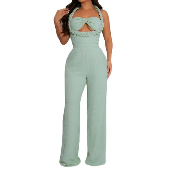 Women's Sleeveless High Waist Wide Leg Jumpsuit - Boho Style Romper for Summer/Fall Comfort
