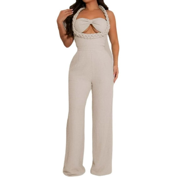 Women's Sleeveless High Waist Wide Leg Jumpsuit - Boho Style Romper for Summer/Fall Comfort