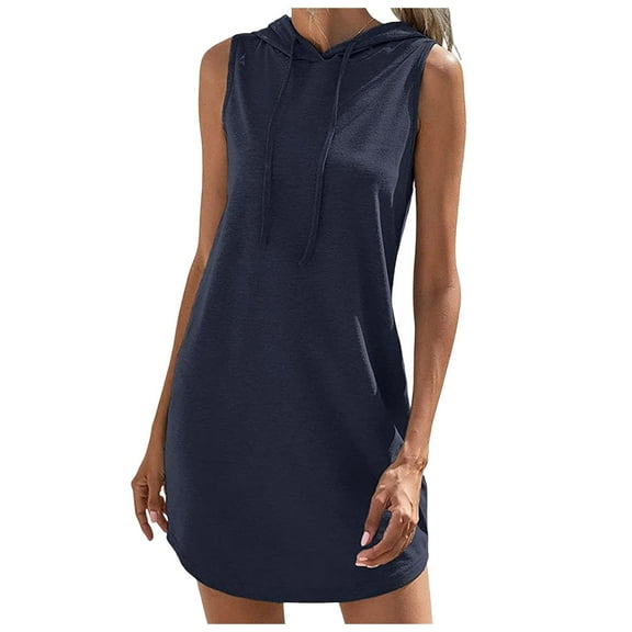 Women's Sleeveless Hooded Drawstring Dress - Polyester Spandex Blend - Casual/Daily/Beach - S-XXL Sizes