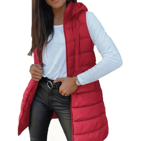 Women’s Sleeveless Hooded Mid-Length Vest – Lightweight Warm A-Line Winter Outerwear