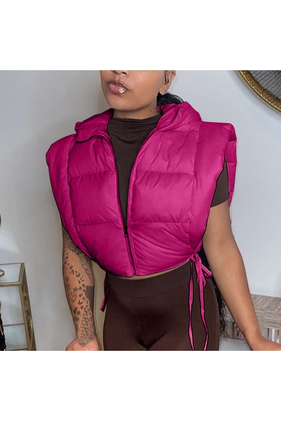Women's Sleeveless Hooded Vest, Quilted Puffer Jacket Made of Nylon and Spandex, Lightweight Warm Outerwear for Fall and Winter Casual Daily Wear