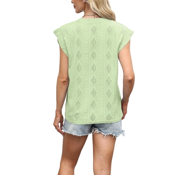 Women’s Sleeveless Jacquard Knit Top, Crew Neck Summer Loose Fit Tank Blouse, Casual Pullover Shirts