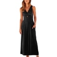 thumbnail image 1 of Women's Sleeveless Jumpsuit, Solid Front Ruched Wide Leg Romper, 1 of 9