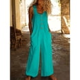 thumbnail image 1 of Women's Sleeveless Jumpsuit, U-Neck Straight Leg Romper with Side Pockets, Casual Summer One Piece Outfit for Beach Vacation and Daily Wear Blackish Green XL, 1 of 4