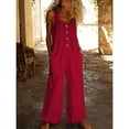 thumbnail image 1 of Women's Sleeveless Jumpsuit, U-Neck Straight Leg Romper with Side Pockets, Casual Summer One Piece Outfit for Beach Vacation and Daily Wear Wine S, 1 of 4