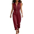 thumbnail image 1 of Women's Sleeveless Jumpsuit Zip Up Front Workout One Piece Bodyon Rompers Summer Travel Outfit Wine S(S), 1 of 9