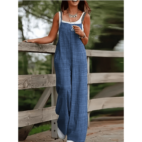 Women's Sleeveless Jumpsuit with Suspender Loose Casual Pocket Monochromatic Summer