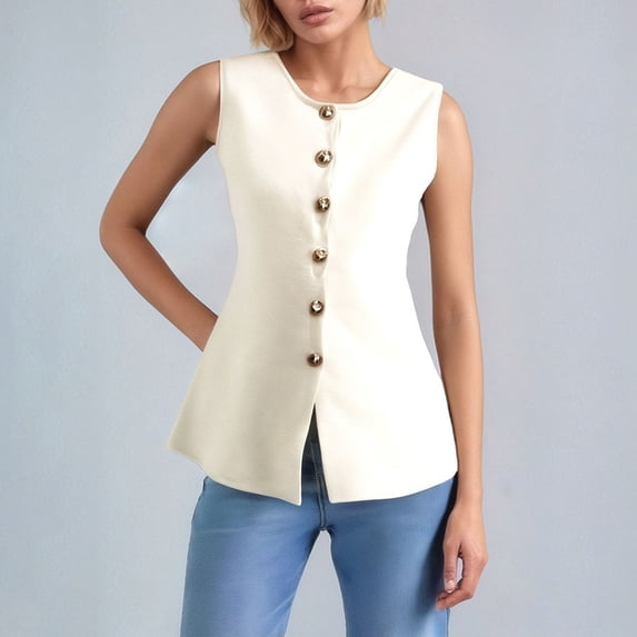 Women's Sleeveless Knit Cardigan for Everyday Casual Comfort Lightweight Summer Women’s Tank Top Style White M