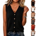thumbnail image 1 of Women's Sleeveless Knit Vest Top V-Neck Button Down Casual Loose Cardigan Style Tank Top for Spring Summer Fall Red XL, 1 of 8