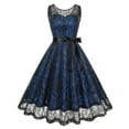 thumbnail image 1 of Women's Sleeveless Lace Belted Party Dress A Line Vintage Midi Dress for Evening Blue 2XL, 1 of 1