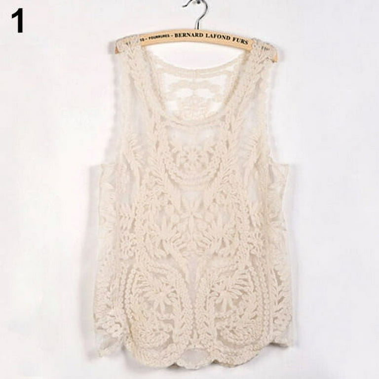 Women's Sleeveless Lace Tank Top Sexy Embroidery Hollow-out Women's Sleeveless Lace Tank Top Sexy Embroidery Hollow-out