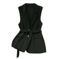 thumbnail image 1 of Women's Sleeveless Lapel Belt Blazer Vest Casual Solid Color Button Open Front Work Office Tops Jacket Pockets, 1 of 3