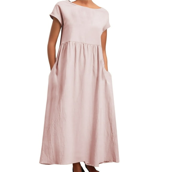 Women's Sleeveless Linen Blend Maxi Dress with Pockets - Solid Color Loose Fit, Polyester Fabric for All Occasions