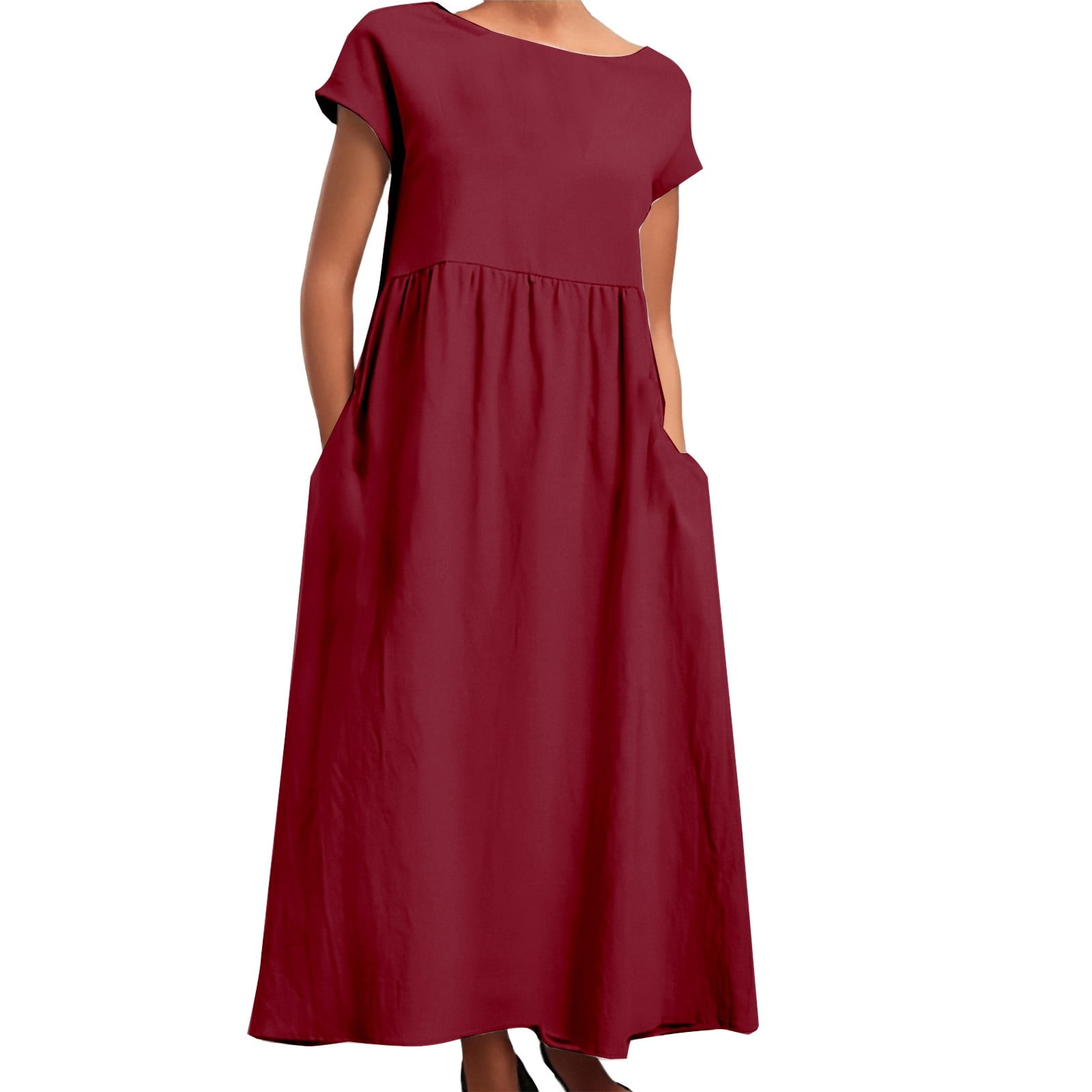 polyester fabric dress for women Women's Sleeveless Linen Blend Maxi Dress with Pockets