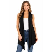 Women's Sleeveless Long Body Open Draped Front Solid Cardigan Vest S-3XL