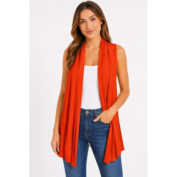 Women's Sleeveless Long Body Open Draped Front Solid Cardigan Vest S-3XL