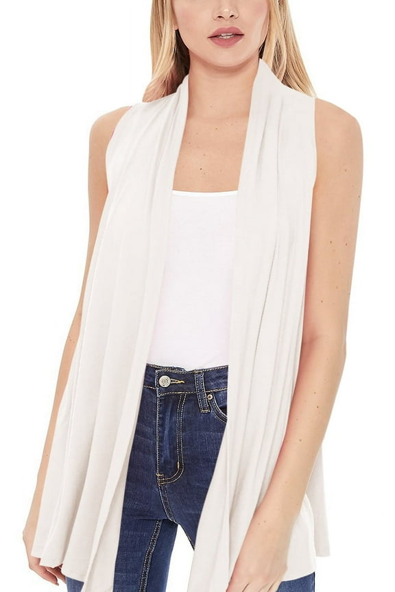 Women's Sleeveless Long Body Open Draped Front Solid Cardigan Vest S-3XL