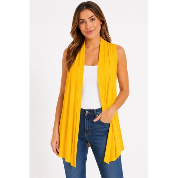 Women's Sleeveless Long Body Open Draped Front Solid Cardigan Vest S-3XL