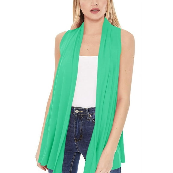 Women's Sleeveless Long Body Open Draped Front Solid Cardigan Vest S-3XL