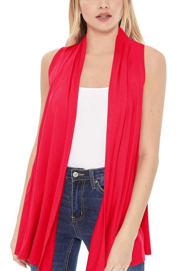 Women's Sleeveless Long Body Open Draped Front Solid Cardigan Vest S-3XL