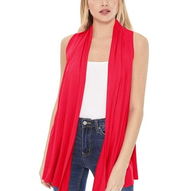Women's Sleeveless Long Body Open Draped Front Solid Cardigan Vest S-3XL