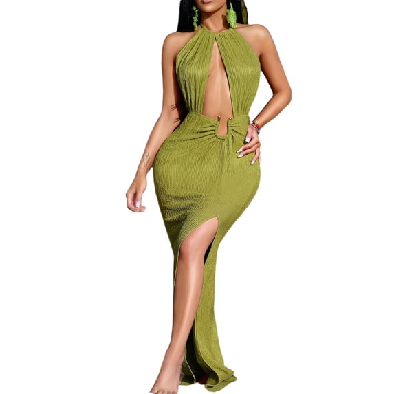 Women's Sleeveless Long Jumpsuit Green XL
