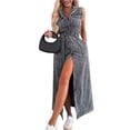 thumbnail image 1 of Women's Sleeveless Long Lace-Up Denim Dress, Summer Casual Lapel Solid Button Down Jean Maxi Dresses With Pockets 2025 New, 1 of 2