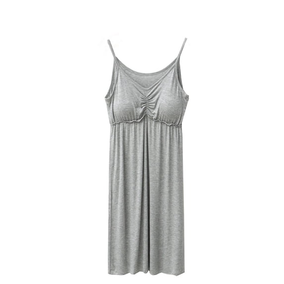 Women's Sleeveless Long Nightgown Ruched V Neck Full Slip Nightdress with Built in Bra Cami Tank Sleepdress