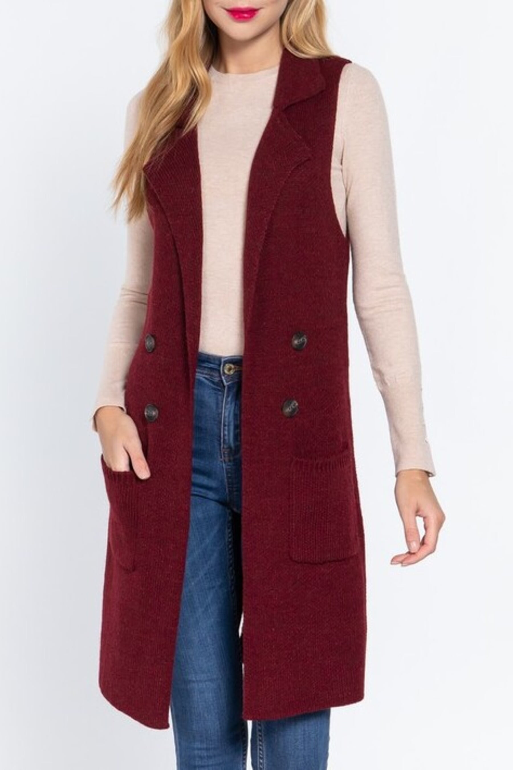 Women s Sleeveless Long Sweater Vest Open Front Knit Cardigan