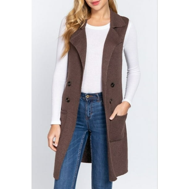Women s Sleeveless Long Sweater Vest Open Front Knit Cardigan Walmart Business Supplies