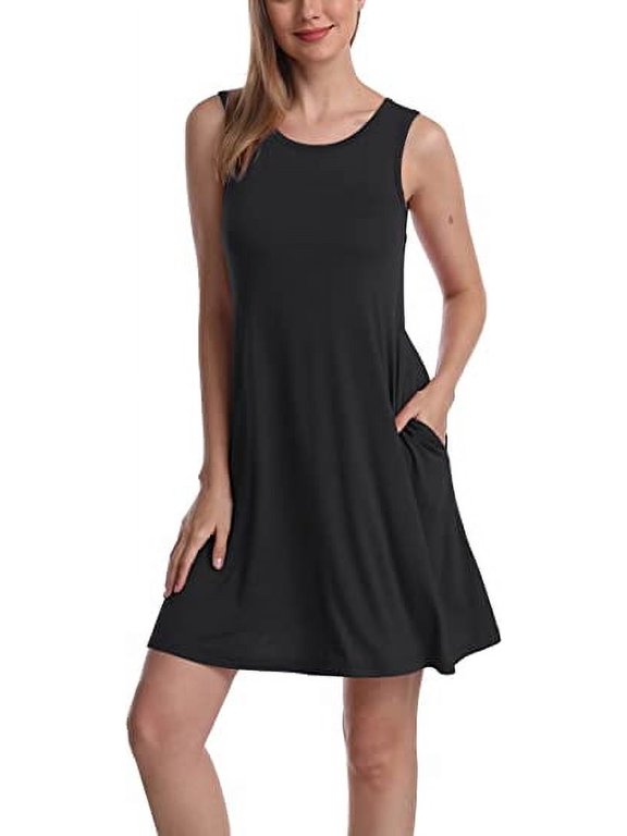 Women's Sleeveless Loose Plain Dresses T Shirt Tank Casual Short Dress with Pockets