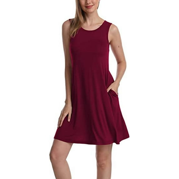 Women's Sleeveless Loose Plain Dresses T Shirt Tank Casual Short Dress with Pockets
