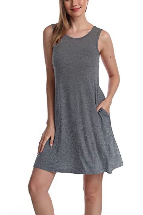 Women's Sleeveless Loose Plain Dresses T Shirt Tank Casual Short Dress with Pockets