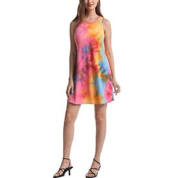 Women's Sleeveless Loose Watercolor Dresses T Shirt Tank Casual Short Dress with Pockets