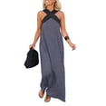 thumbnail image 1 of Women’s Sleeveless Maxi Dress with Cross Halter Neck and Loose Fit Long Length Casual Summer Sundress Gray L, 1 of 5