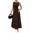 thumbnail image 1 of Women's Sleeveless Maxi Tank Crew Neck Folds Dresses Formal Line Dress for Party Summer Brown M, 1 of 6
