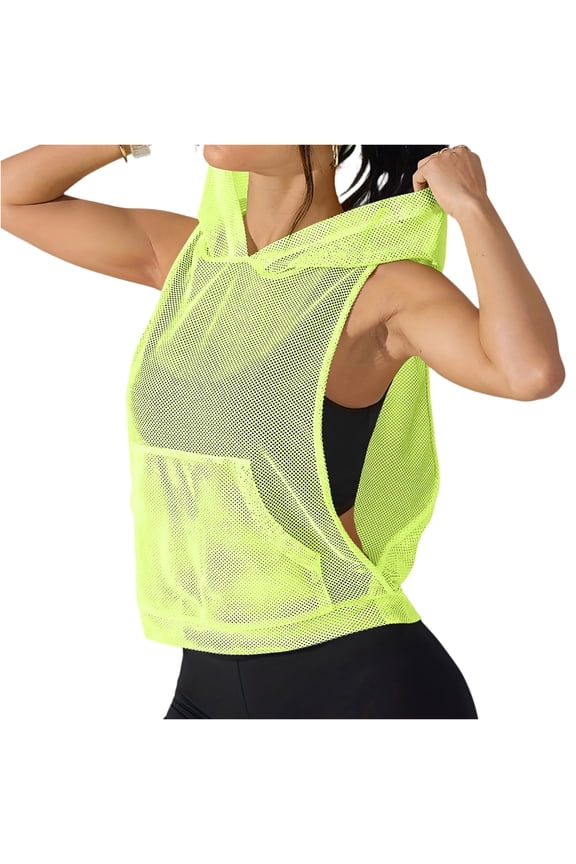 Women's Sleeveless Mesh Hoodies Casual Loose Breathable Workout Tank Tops Activewear Open Side Lightweight Shirts M
