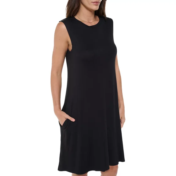 Women's Sleeveless Midi Casual Dress, Loose T-Shirt Dresses, Round Neck for Summer(Black 3X-4X Plus Size)