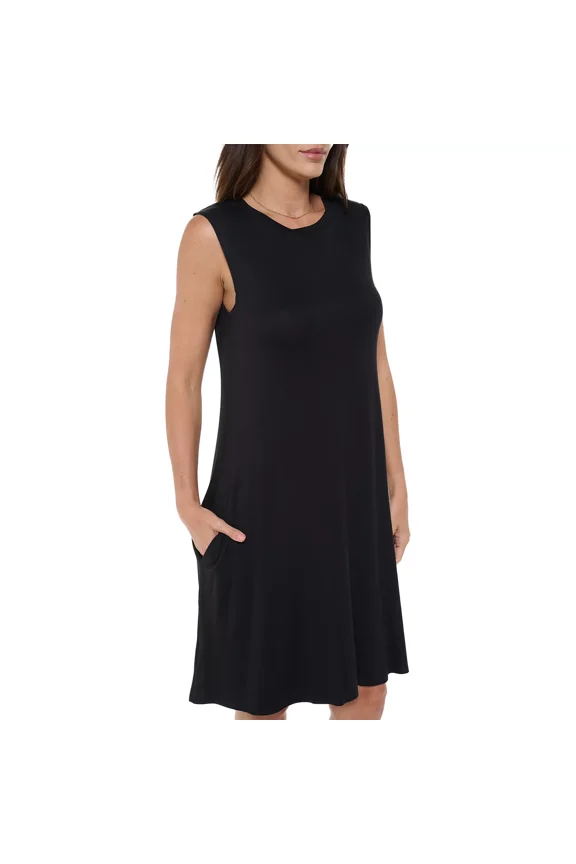 Women's Sleeveless Midi Casual Dress, Loose T-Shirt Dresses, Round Neck for Summer(Black Large-X-Large Size)
