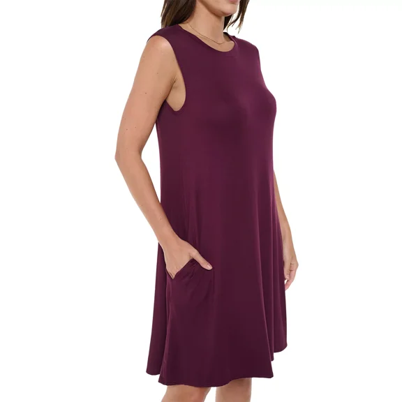 Women's Sleeveless Midi Casual Dress, Loose T-Shirt Dresses, Round Neck for Summer(Burgundy Large-X-Large Size)