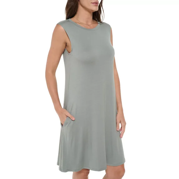 Women's Sleeveless Midi Casual Dress, Loose T-Shirt Dresses, Round Neck for Summer(Green D Large-X-Large Size)