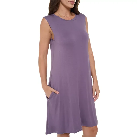 Women's Sleeveless Midi Casual Dress, Loose T-Shirt Dresses, Round Neck for Summer(Lilac Dusty Small-Medium Size)