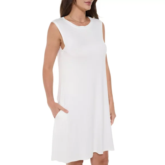 Women's Sleeveless Midi Casual Dress, Loose T-Shirt Dresses, Round Neck for Summer(Off White 1X-2X Plus Size)